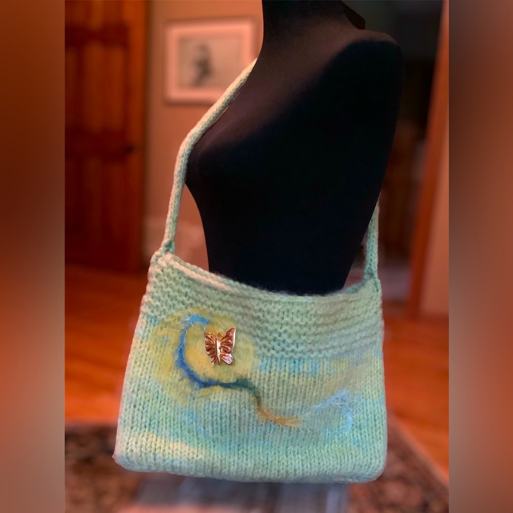 Hand Knitted Purse With Wool Felting